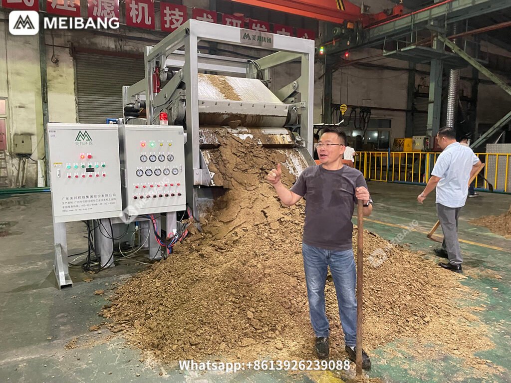 After being processed by a cow manure dewatering machine